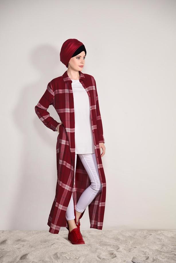 Hijab clothing  CHECKED LONG TUNIC 69012  - TRENDTESETTÜR