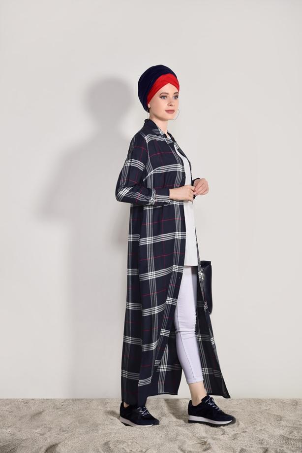 Hijab clothing  CHECKED LONG TUNIC 69012  - TRENDTESETTÜR