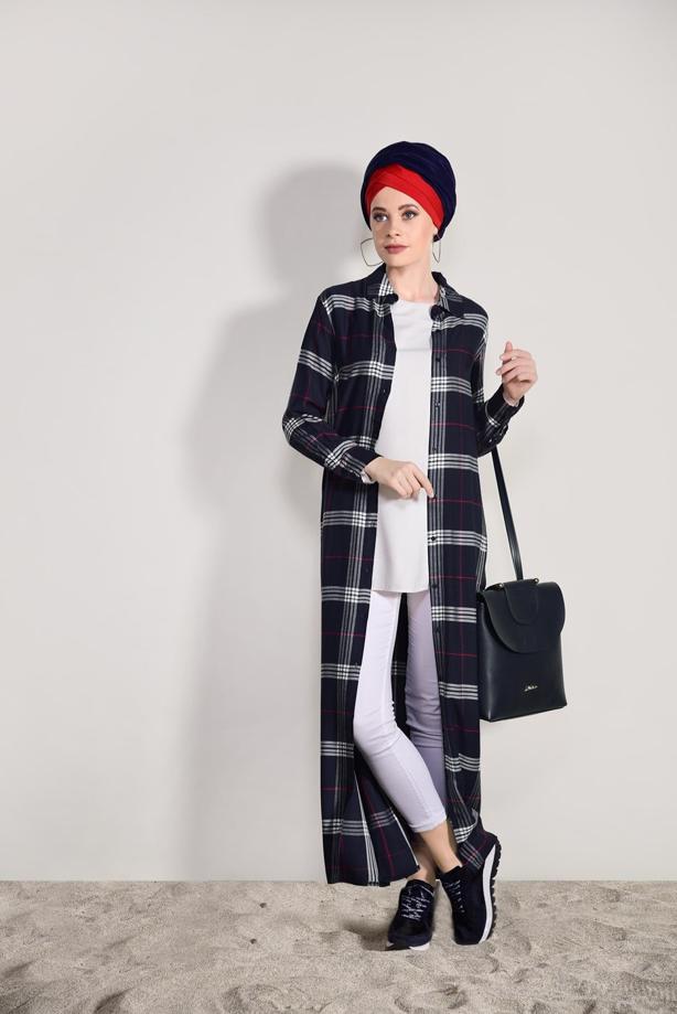 Hijab clothing  CHECKED LONG TUNIC 69012  - TRENDTESETTÜR