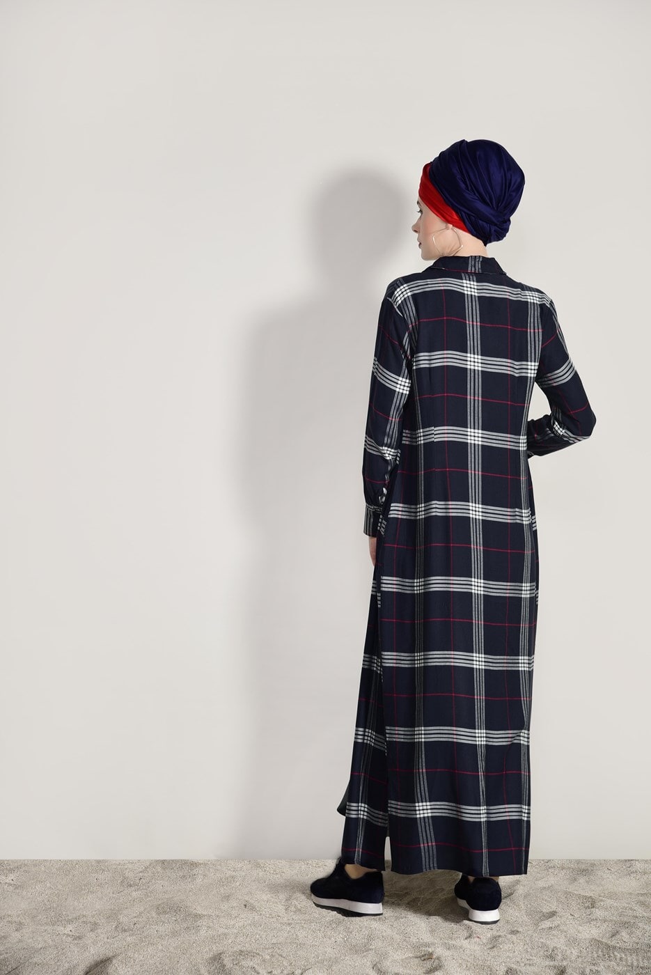 Hijab clothing NAVY BLUE CHECKED LONG TUNIC 69012 