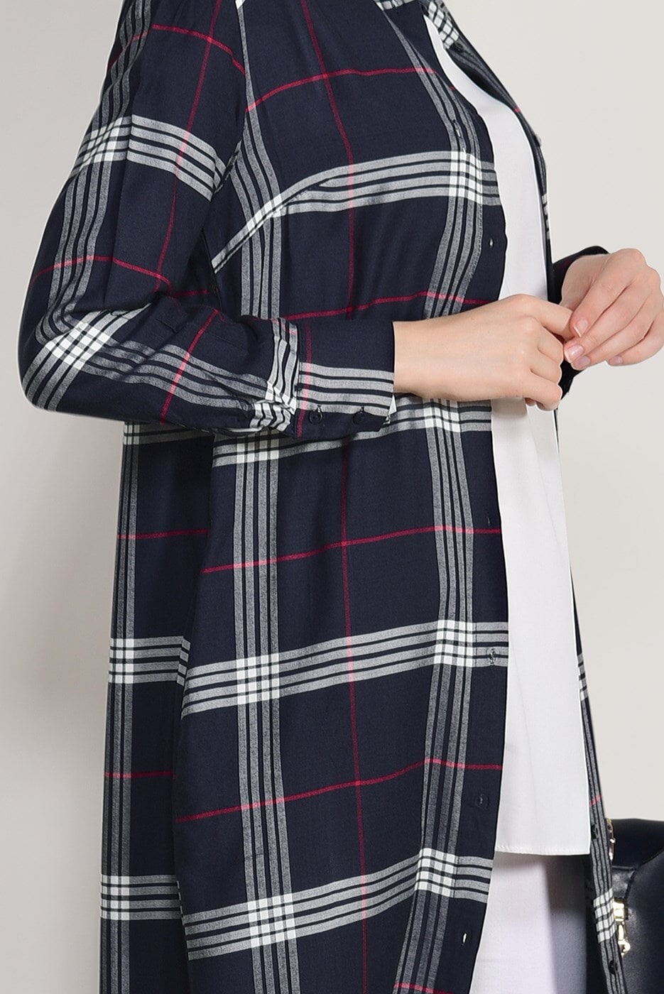 Hijab clothing NAVY BLUE CHECKED LONG TUNIC 69012 