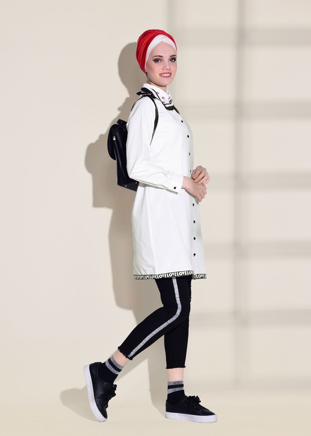 Hijab clothing WHITE WRITTEN STRIP DETAILED TUNIC 72021 