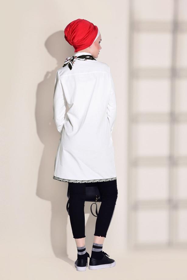 Hijab clothing  WRITTEN STRIP DETAILED TUNIC 72021  - TRENDTESETTÜR