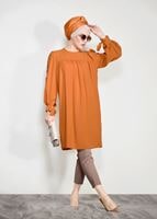 Tesettür giyim TURUNCU MANŞETLERİ BAĞCIKLI TUNİK 84461 