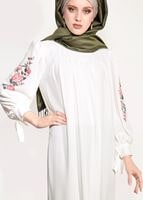 Tesettür giyim EKRU MANŞETLERİ BAĞCIKLI TUNİK 84461 