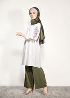Tesettür giyim EKRU MANŞETLERİ BAĞCIKLI TUNİK 84461 