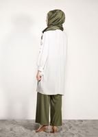 Tesettür giyim EKRU MANŞETLERİ BAĞCIKLI TUNİK 84461 