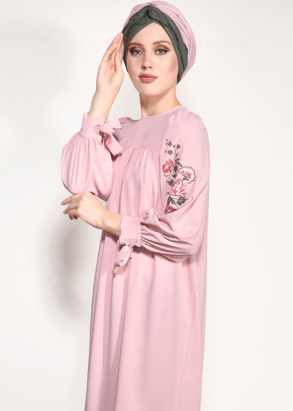 Tesettür giyim PUDRA MANŞETLERİ BAĞCIKLI TUNİK 84461 