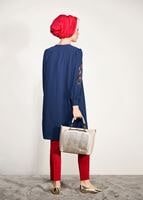 Tesettür giyim LACİVERT MANŞETLERİ BAĞCIKLI TUNİK 84461 