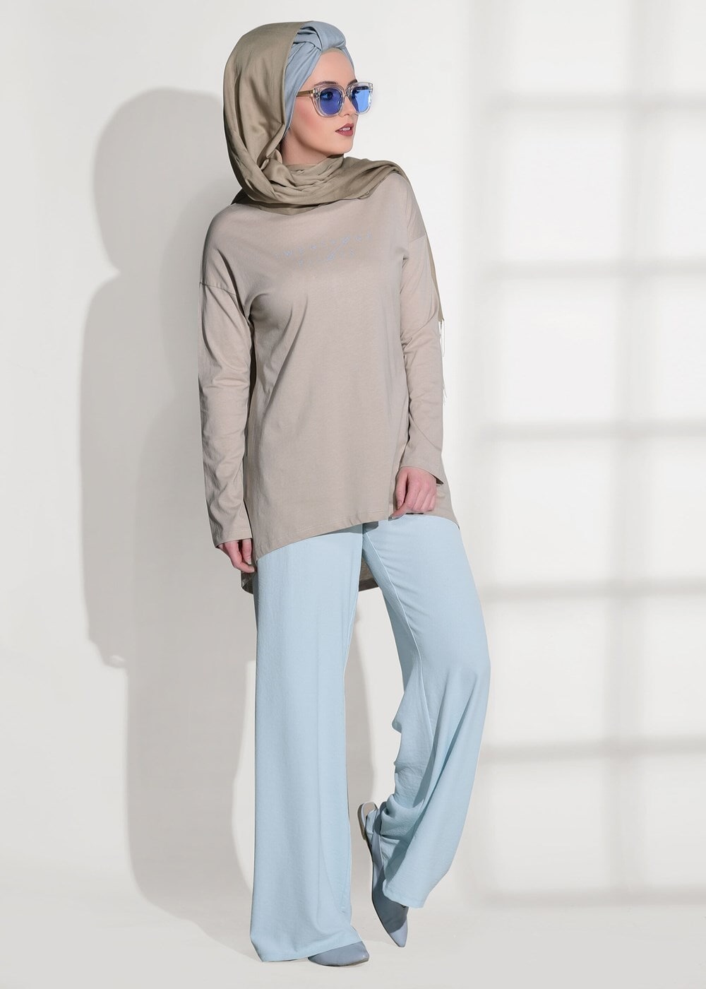 Tesettür giyim KAHVE BASKI DETAYLI PENYE TUNİK 87415 