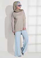 Tesettür giyim KAHVE BASKI DETAYLI PENYE TUNİK 87415 