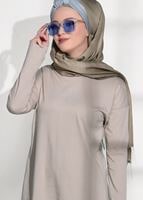 Tesettür giyim KAHVE BASKI DETAYLI PENYE TUNİK 87415 