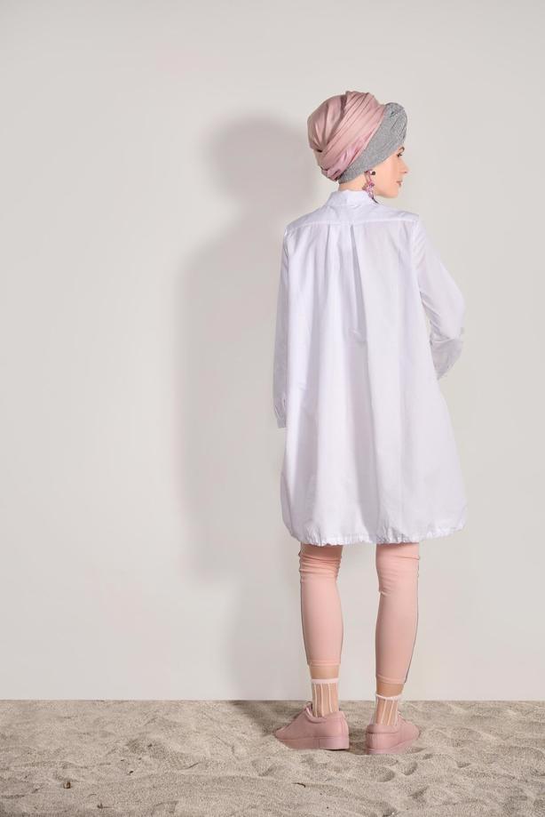 Tesettür giyim  T 88012  H Fashion-Lastikli Tunik - TRENDTESETTÜR