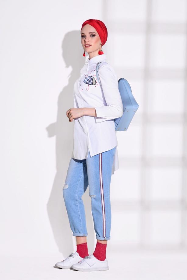 Tesettür giyim  T 93021 H Fashion- Arma Detaylı Tunik - TRENDTESETTÜR