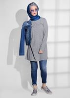 Tesettür giyim GRİ T 94515 Allday- Baskı detaylı Penye Tunik