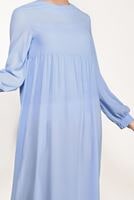 Tesettür giyim MAVİ T 95171 İkoll- Nakış Detaylı Uzun Tunik