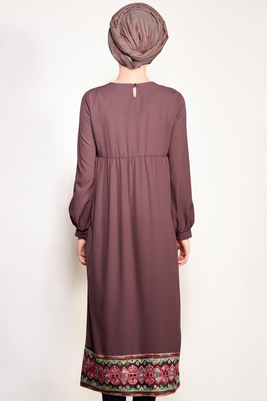 Tesettür giyim PEMBE T 95171 İkoll- Nakış Detaylı Uzun Tunik