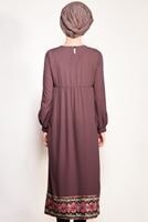 Tesettür giyim PEMBE T 95171 İkoll- Nakış Detaylı Uzun Tunik