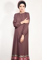 Tesettür giyim PEMBE T 95171 İkoll- Nakış Detaylı Uzun Tunik
