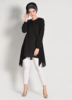Tesettür giyim SİYAH ASİMETRİK KESİM TUNİK 95671