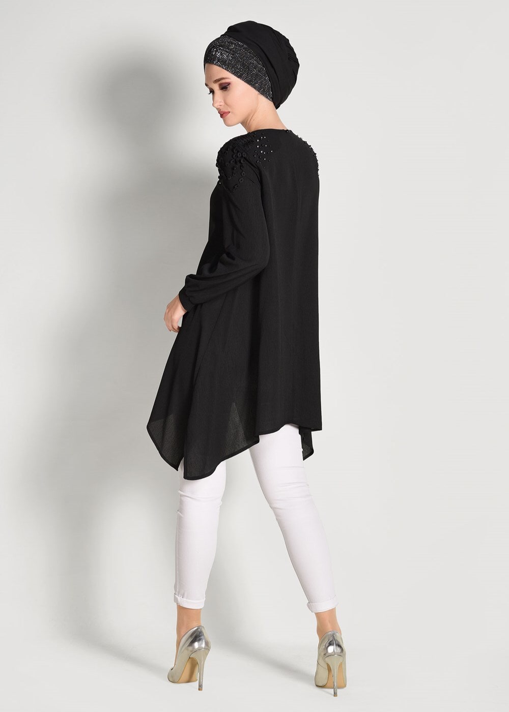 Tesettür giyim SİYAH ASİMETRİK KESİM TUNİK 95671