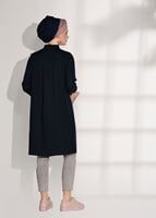 Tesettür giyim LACİVERT DÜĞMELİ DERİ BİYELİ TUNİK 98315 