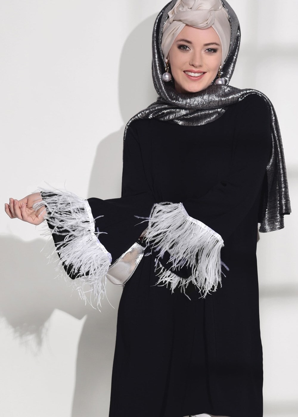 Vêtements hijab NOIR TUNIQUE DÉTAILLÉE DENTELLE 99131