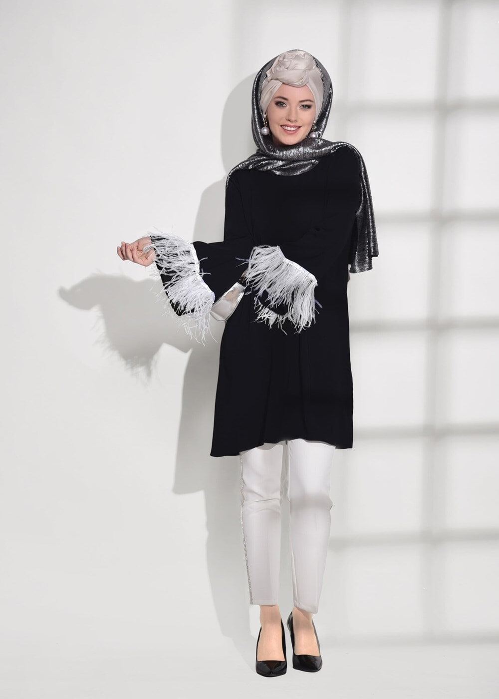 Vêtements hijab NOIR TUNIQUE DÉTAILLÉE DENTELLE 99131