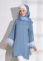 Vêtements hijab BLEU TUNIQUE DÉTAILLÉE DENTELLE 99131