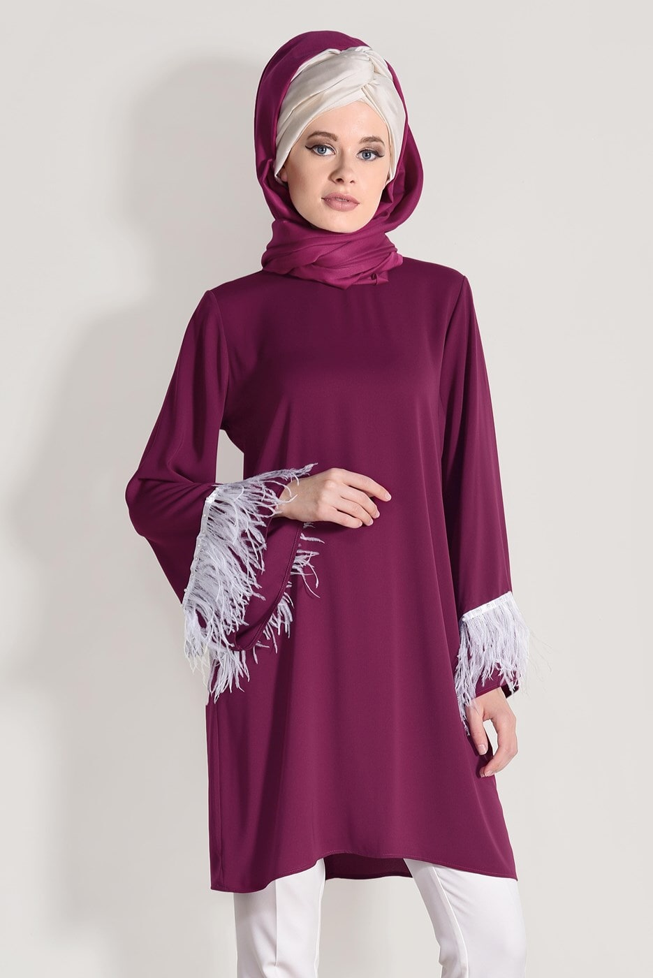 Hijab clothing PURPLE LACE DETAILED TUNIC 99131   