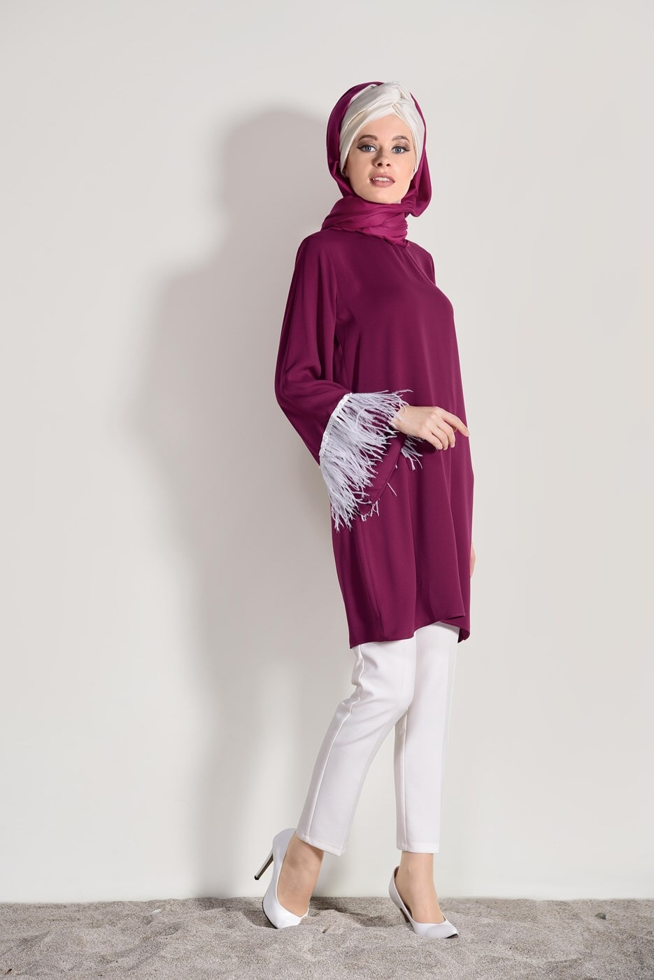 Vêtements hijab POURPRE TUNIQUE DÉTAILLÉE DENTELLE 99131