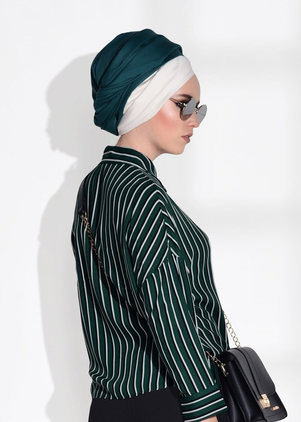 Hijab clothing GREEN Striped Blouse T 0015 