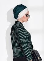 Hijab clothing GREEN Striped Blouse T 0015 