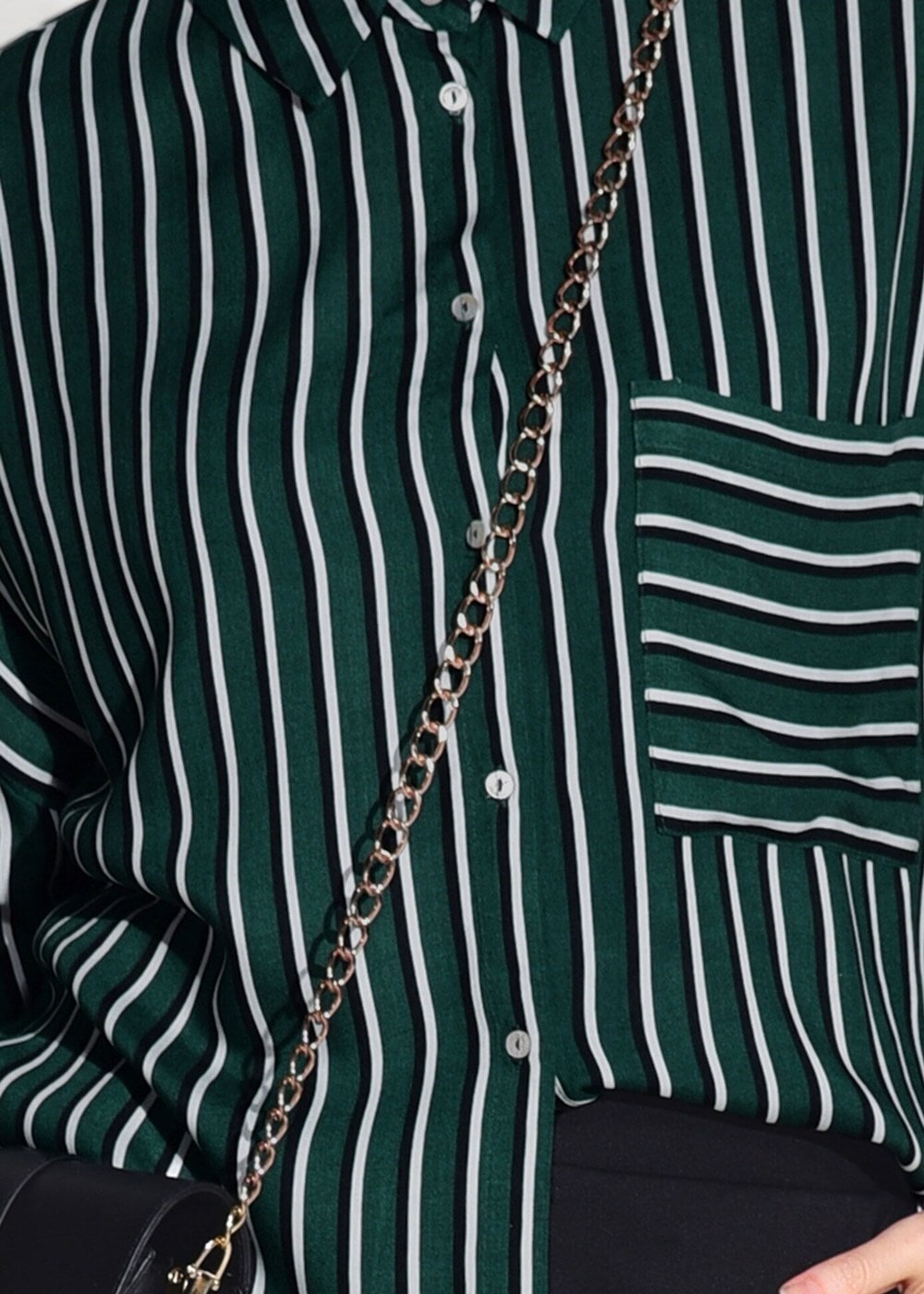 Hijab clothing GREEN Striped Blouse T 0015 