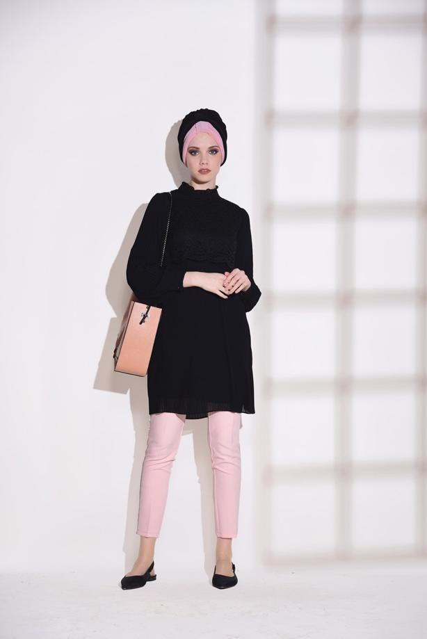 Tesettür giyim  T 0054 Loreen- Pilise Detaylı Tunik - TRENDTESETTÜR