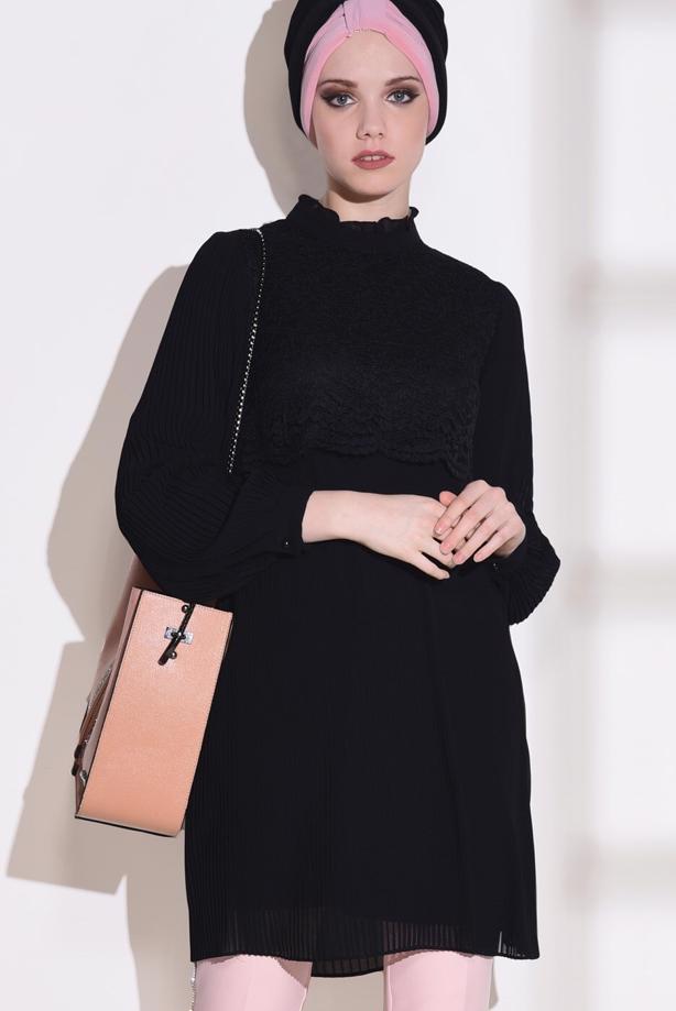 Tesettür giyim  T 0054 Loreen- Pilise Detaylı Tunik - TRENDTESETTÜR