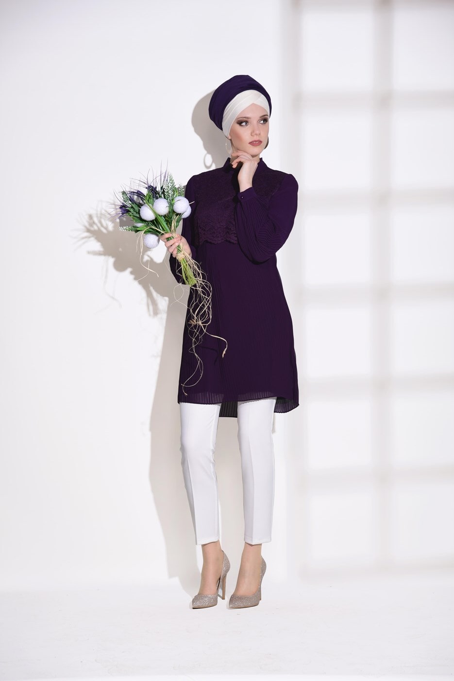 Tesettür giyim MOR T 0054 Loreen- Pilise Detaylı Tunik