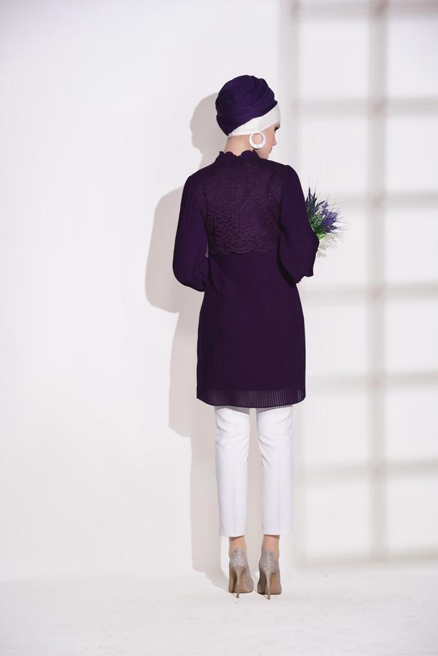 Tesettür giyim  T 0054 Loreen- Pilise Detaylı Tunik - TRENDTESETTÜR
