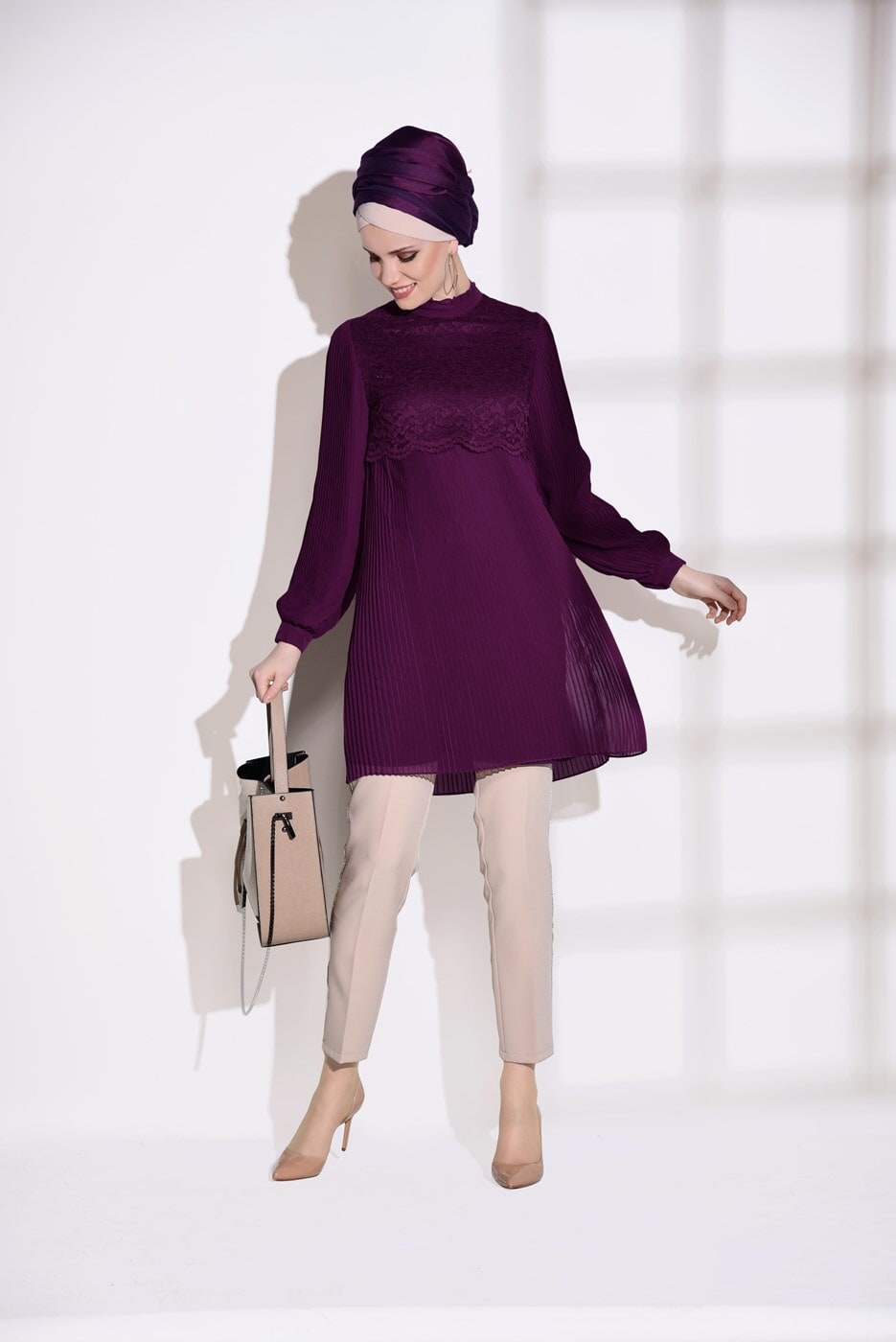 Tesettür giyim MÜRDÜM T 0054 Loreen- Pilise Detaylı Tunik