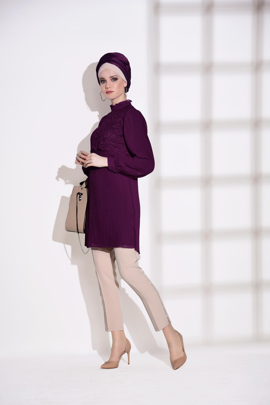 Tesettür giyim MÜRDÜM T 0054 Loreen- Pilise Detaylı Tunik