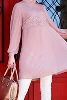 Tesettür giyim PUDRA T 0054 Loreen- Pilise Detaylı Tunik