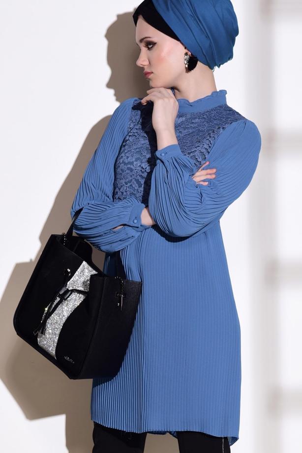 Tesettür giyim  T 0054 Loreen- Pilise Detaylı Tunik - TRENDTESETTÜR