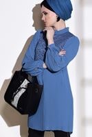 Tesettür giyim LACİVERT T 0054 Loreen- Pilise Detaylı Tunik