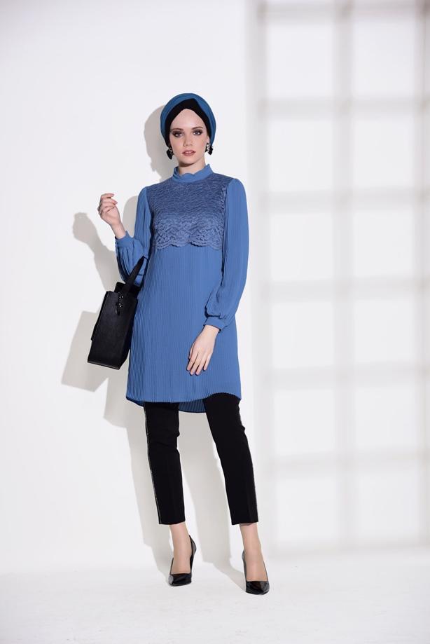 Tesettür giyim  T 0054 Loreen- Pilise Detaylı Tunik - TRENDTESETTÜR