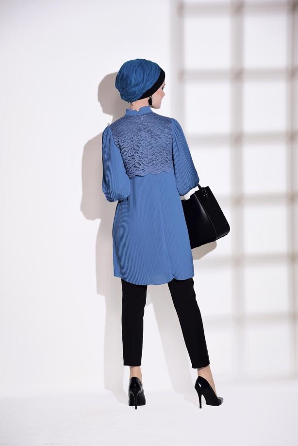Tesettür giyim  T 0054 Loreen- Pilise Detaylı Tunik - TRENDTESETTÜR