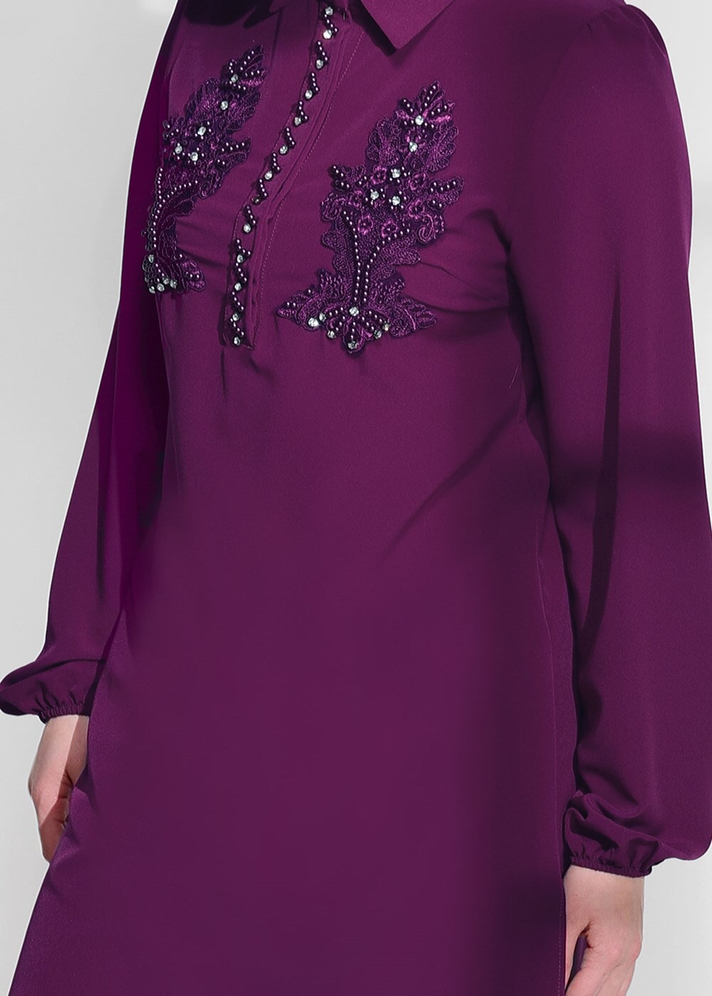 Vêtements hijab POURPRE TUNIQUE BRODÉE DE PERLES 0113