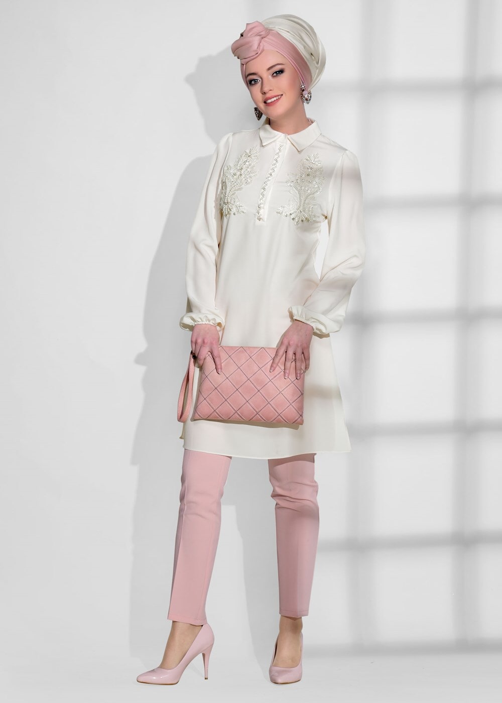 Vêtements hijab ÉCRU TUNIQUE BRODÉE DE PERLES 0113