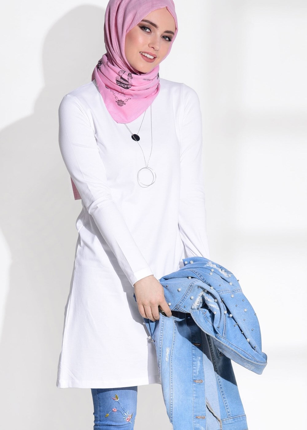 Hijab clothing WHITE COMBED COTTON TUNIC 121 