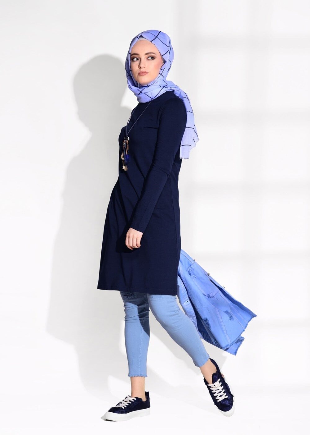 Vêtements hijab BLEU MARINE TUNIQUE EN COTON PEIGNE 121