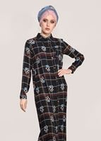 Tesettür giyim SİYAH T 0203 Lmf- Desenli Uzun Tunik